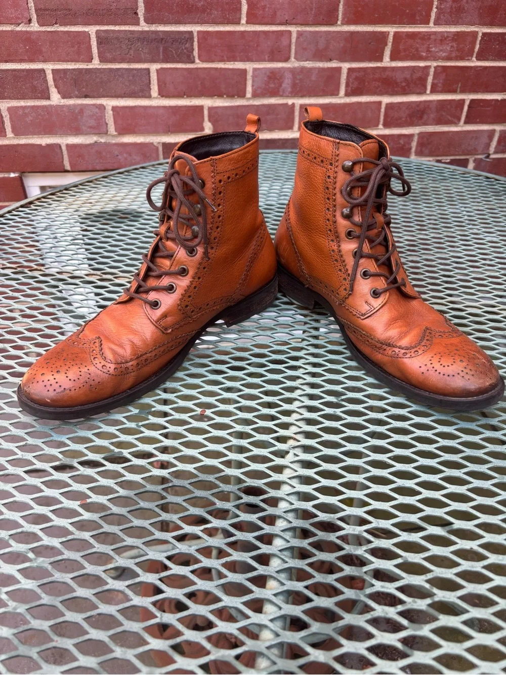 Johnston and Murphy Leather Brogue Wingtip Lace-Up Boots Men size 10
